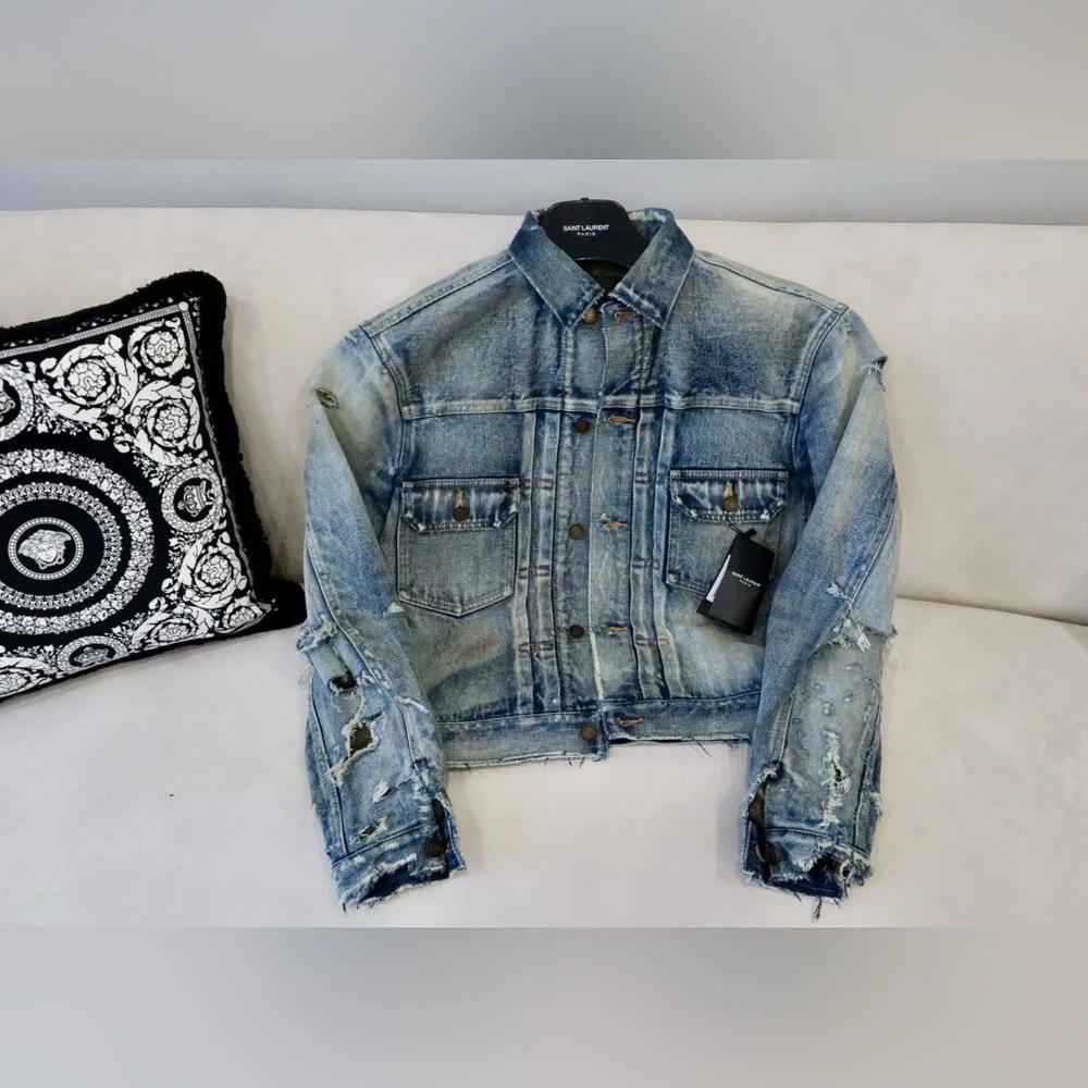 ❌SOLD❌YSL Destroyed Denim Jacket - Picture 5 of 10